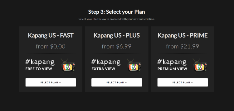Then select your plan. For this example, we chose the Kapang US - Fast plan for one month free.
