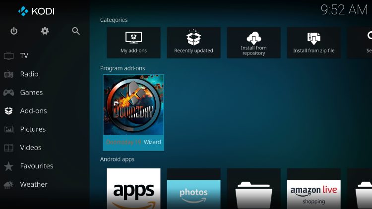 Return back to the home screen of Kodi, hover over Add-ons, then choose Doomzday Wizard