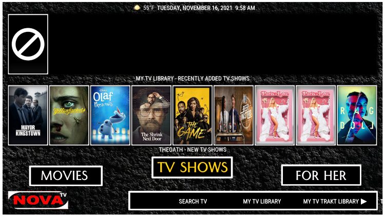 nova tv kodi build categories