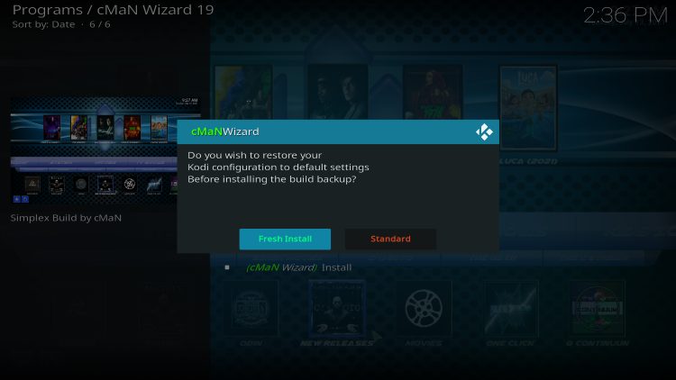 click fresh install for simplex kodi