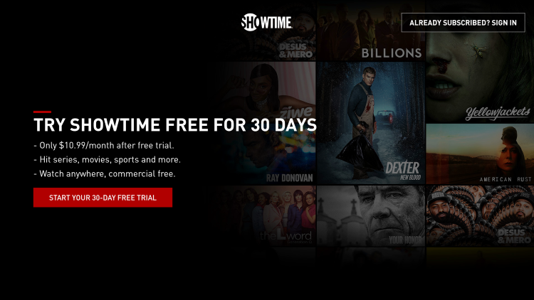 That's it! After installing the Showtime PPV app on your Firestick/Android device you can either sign in or start your 30-day free trial.