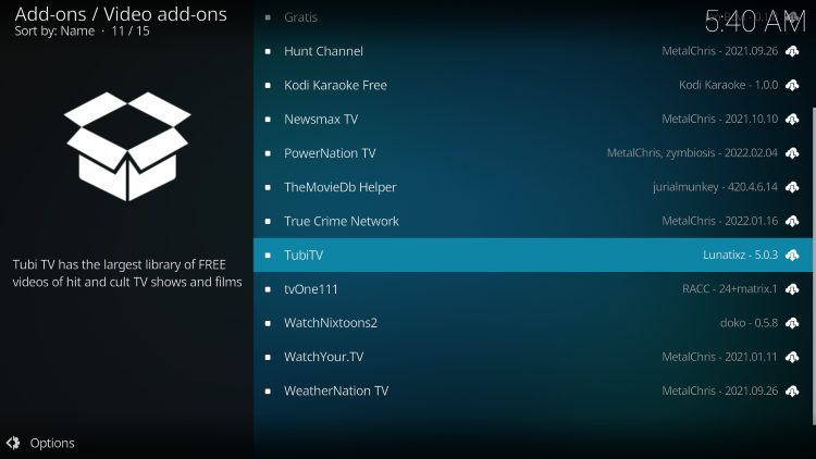 select tubitv