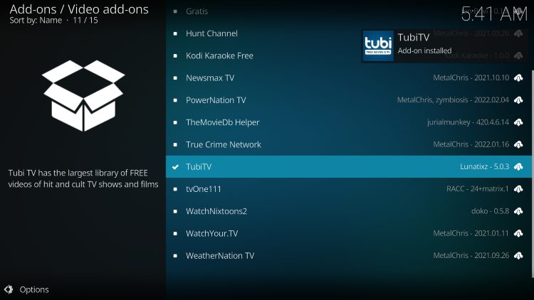 tubi tv kodi addon to install