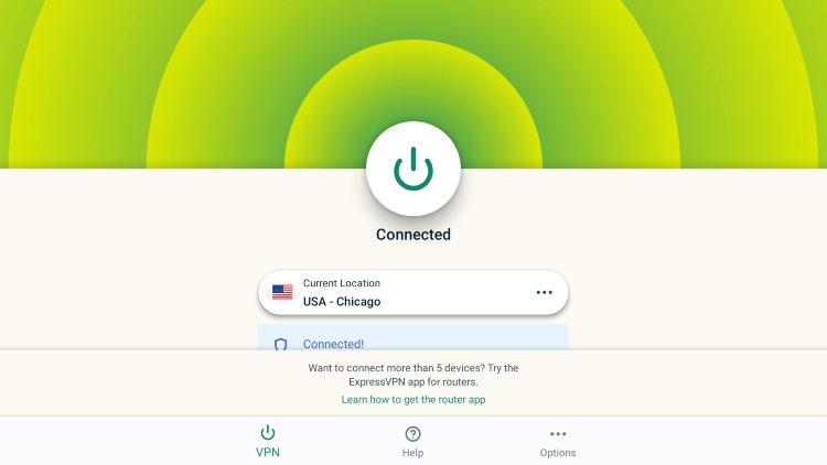 Click the big "Connect" button and your Firestick/Fire TV is now protected.