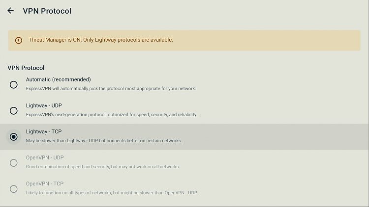 ExpressVPN VPN Protocols with Threat Manager