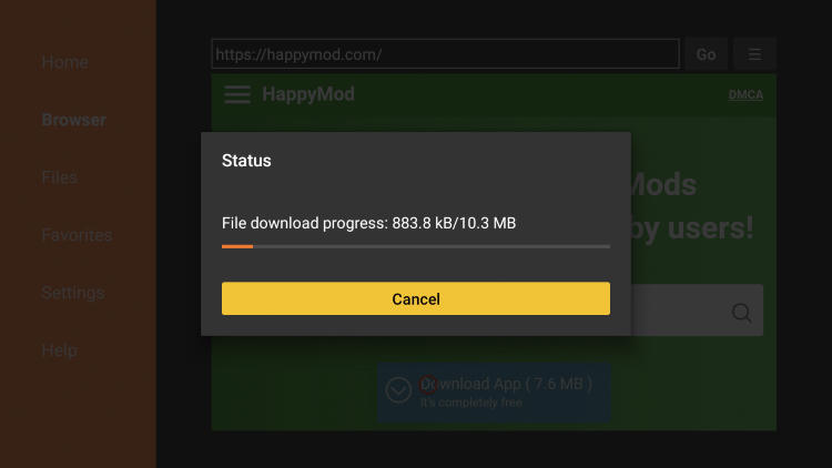 wait for happymod apk file to install