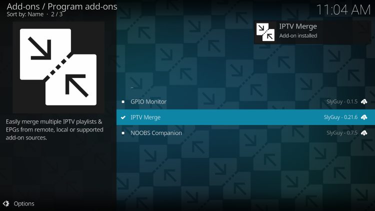 wait for iptv merge kodi add-on installed message