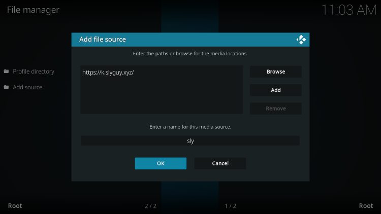 type sly and click ok