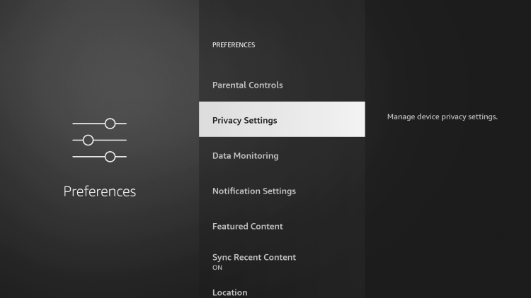 Choose Privacy Settings to jailbreak your firestick