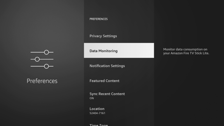 Click the back button on your remote and select Data Monitoring.