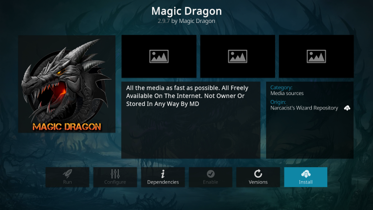 Click Install magic dragon kodi addon