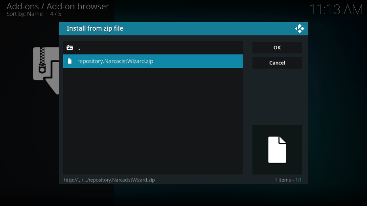 Click the zip file URL for the on one kodi addon