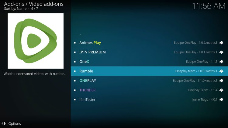 Select Rumble kodi addon