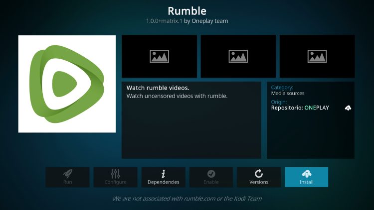 Click Install rumble kodi addon