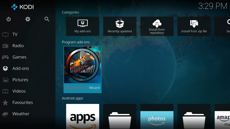 Return back to the home screen and hover over Add-ons, then choose Doomzday 19 Wizard