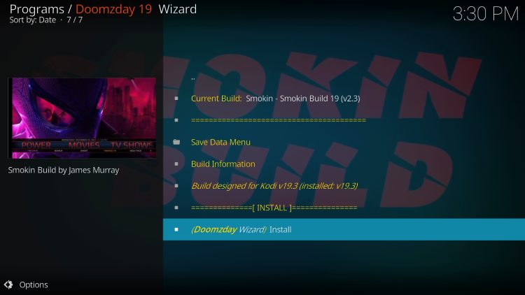 Click Install smokin kodi build