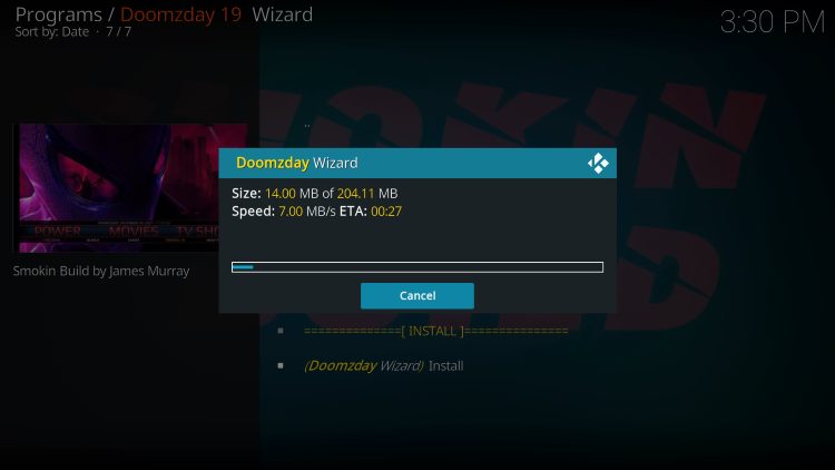 Wait a few minutes for the smokin kodi build to install