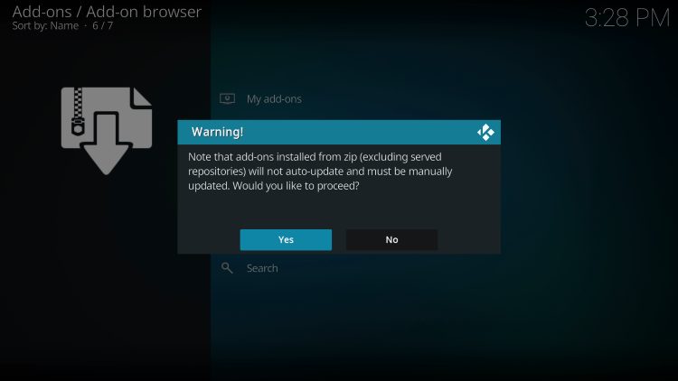 When prompted with the following warning message, click Yes