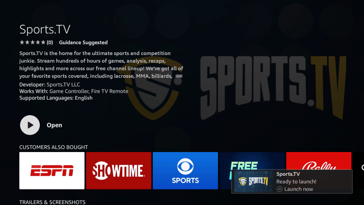 wait for sports.tv app installed message 
