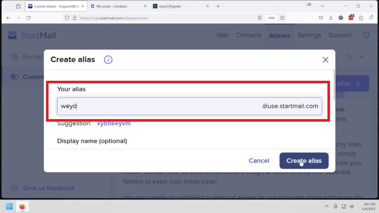 startmail alias