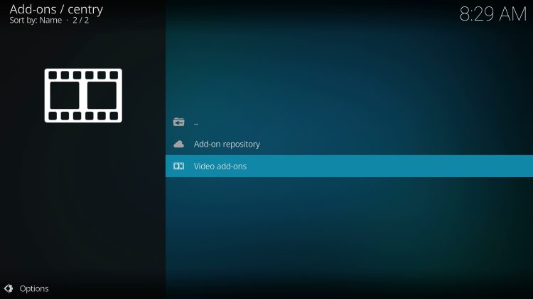 Click Video Add-Ons to find centry sports kodi addon