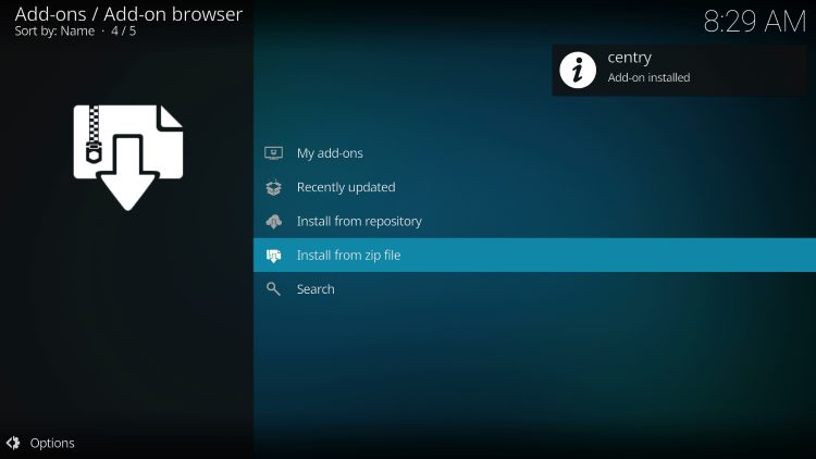 Wait for the "Centry Add-on Installed" message to appear