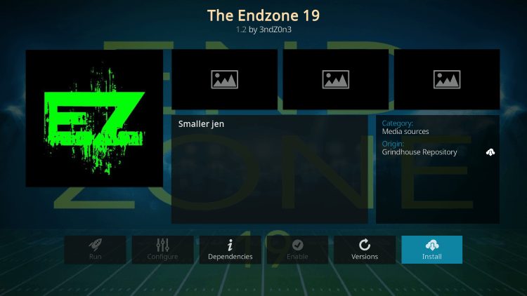 Click Install endzone kodi addon