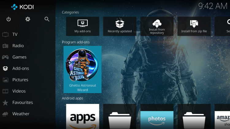 Return back to the home screen and hover over Add-ons, then choose Ghetto Astronaut Wizard