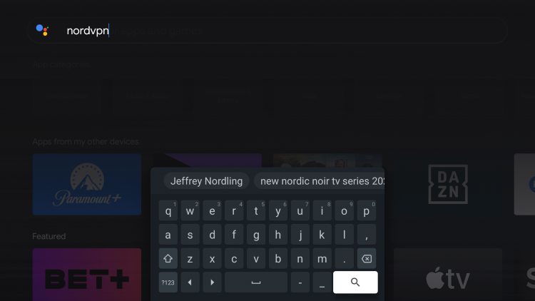 Type in "nordvpn" and click the search icon.