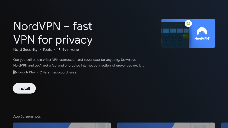 Click Install nordvpn on android tv