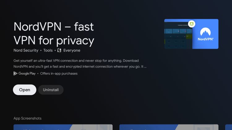 Wait for the NordVPN app to install then click Open.