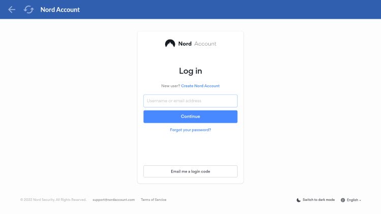 Enter your account email address and click Continue.