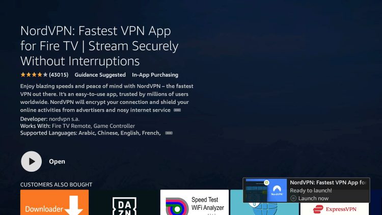 Once the NordVPN app installs, click Open.