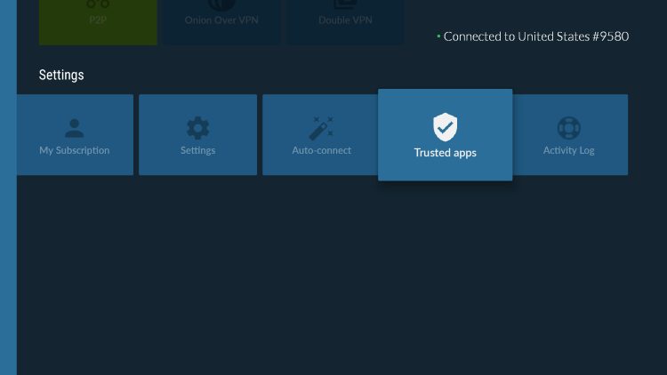 Trusted apps is NordVPN's setting for Split Tunneling.Â