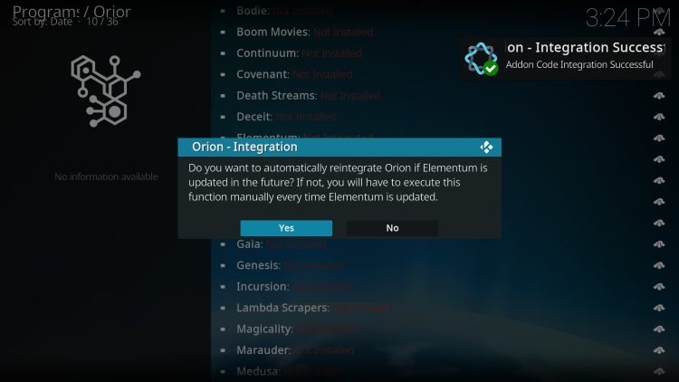 orion integration successful
