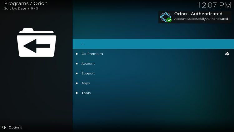 orion account authenticated message