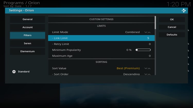hover over filters change link limit
