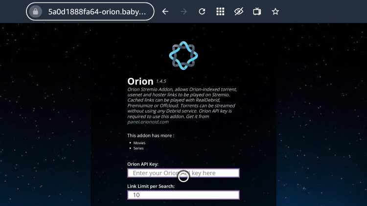 orion set up stremio silk browser