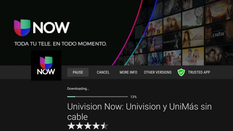 wait for univision now on firestick app to install