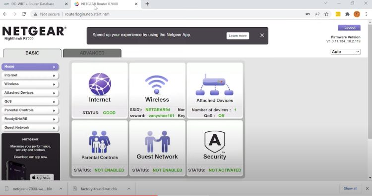 After logging in you will be directed to the admin home screen for your router.
