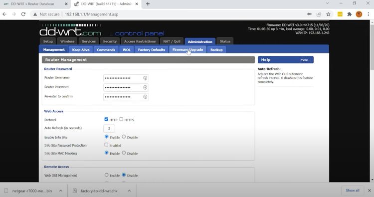 Once on the Administration tab click Firmware Upgrade.