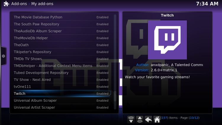 select twitch kodi addon
