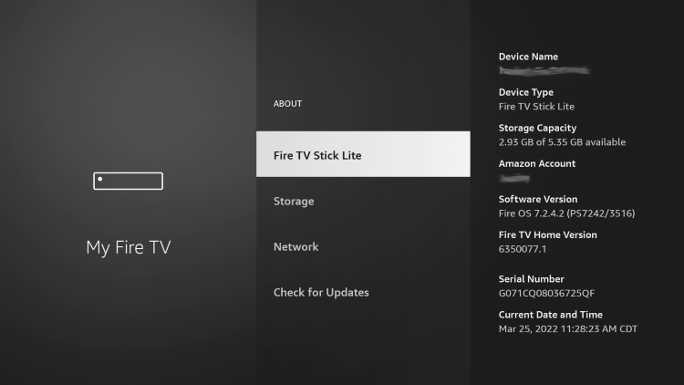 Here you will find what Software Version your Fire TV Stick is running.
