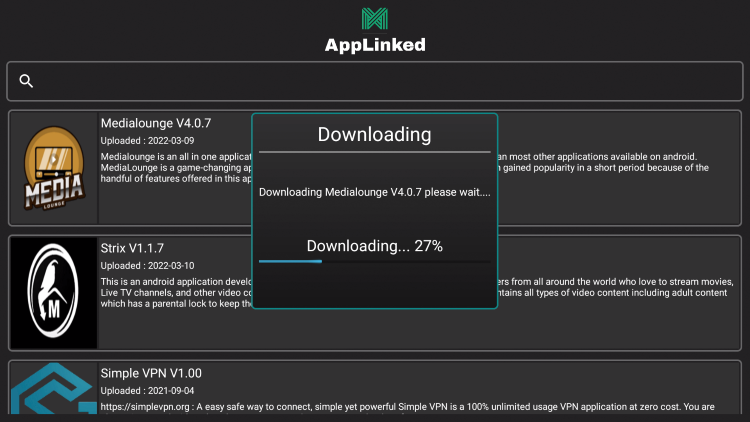 wait for media lounge apk to install