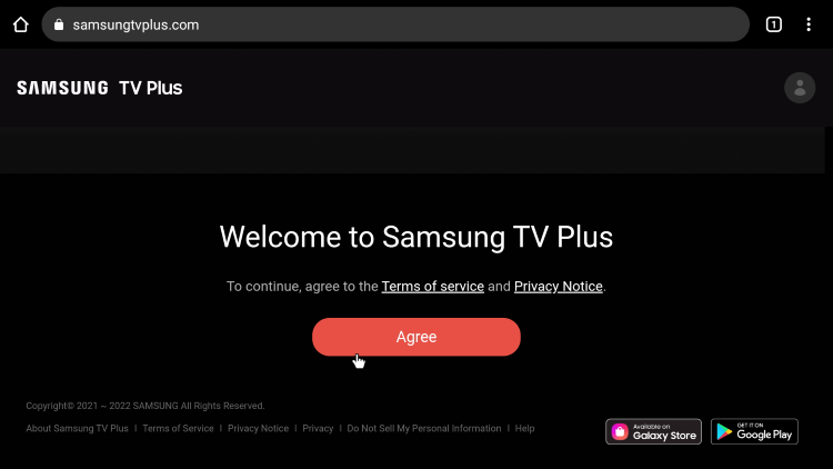click agree for samsung tv plus on firestick