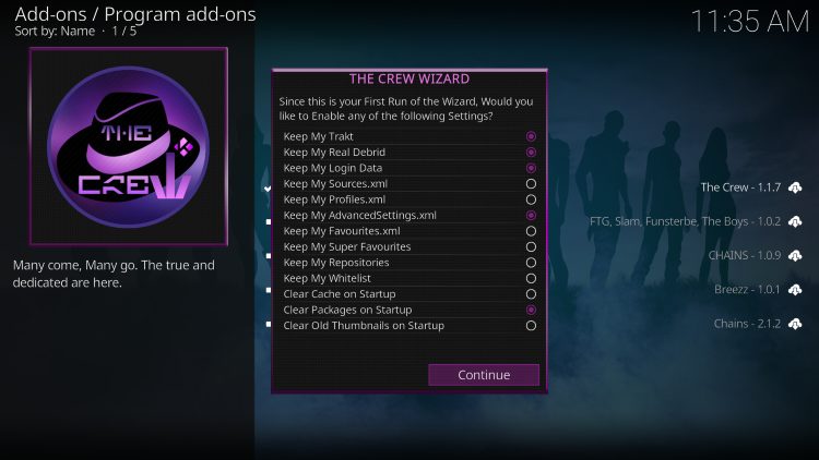 click continue to stop kodi buffering