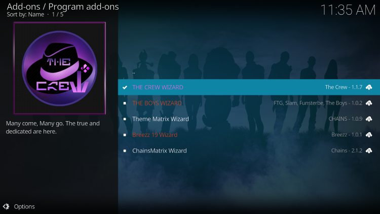 select the crew wizard again