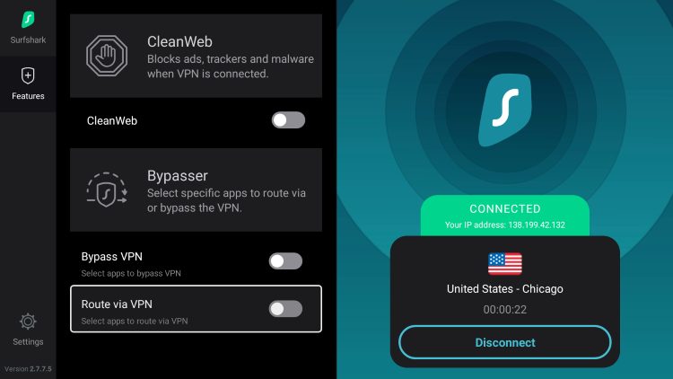Route via VPN setting