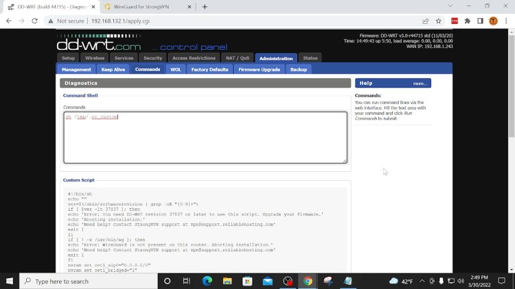 Wireguard on Router DD-WRT version in top right corner