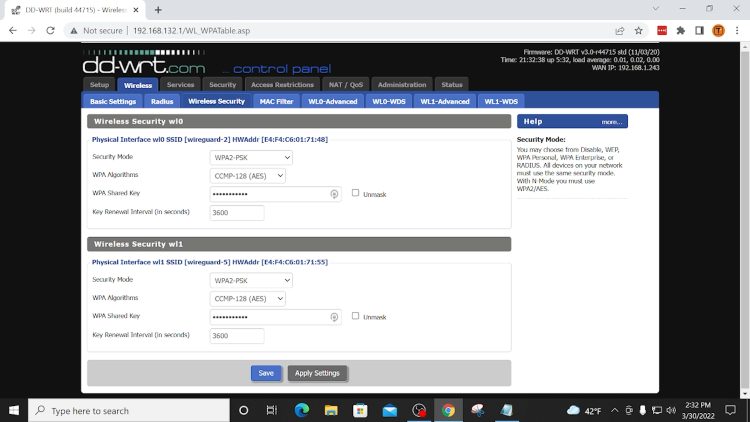 Set Wireguard WiFi passwords